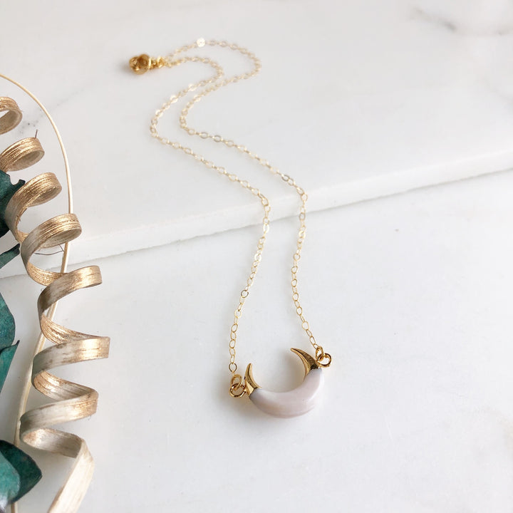 White Shell Crescent Necklace in Gold
