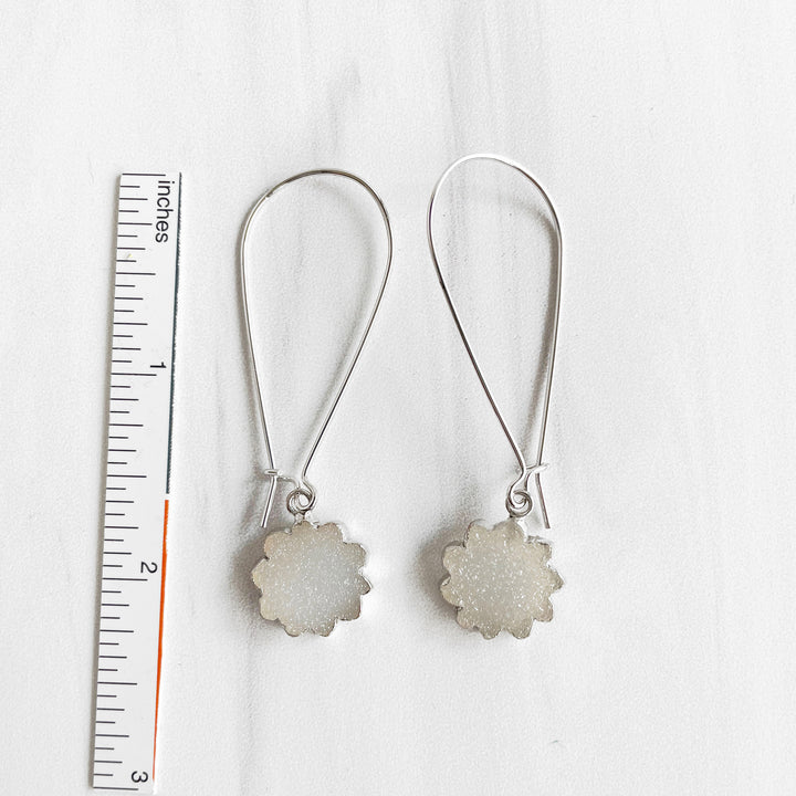 Grey White Druzy Drop Earrings in Silver and Gold