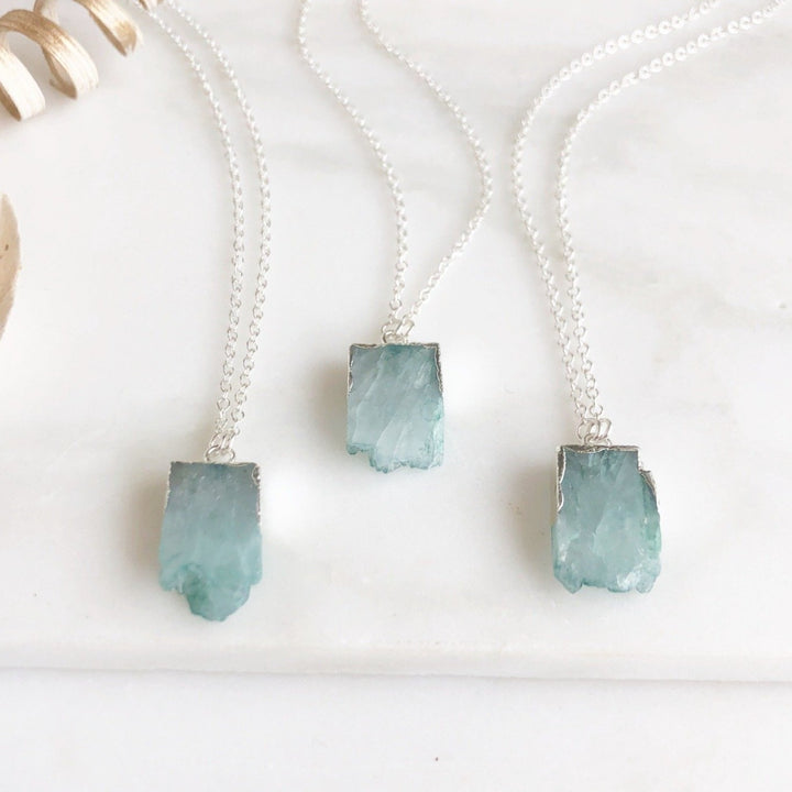 Raw Edge Pale Blue Druzy Quartz Necklace in Sterling Silver. Natural Stone Necklace