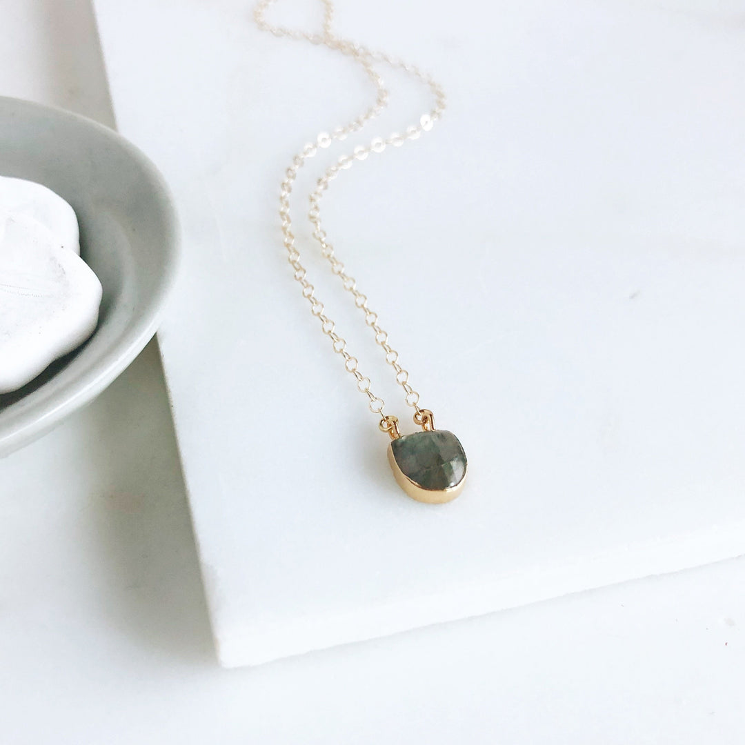 Labradorite Dot Necklace in Gold. Dainty Gold Necklace. Delicate Necklace. Gift.