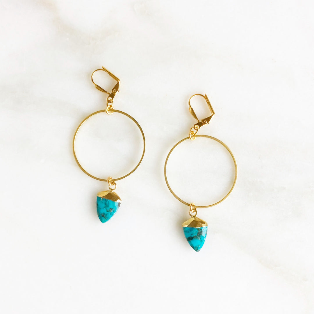 Turquoise Shield Hoop Earrings in Gold