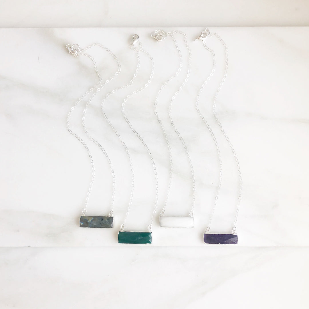 Silver Stone Bar Necklaces. Sterling Silver Stone Bar Necklace