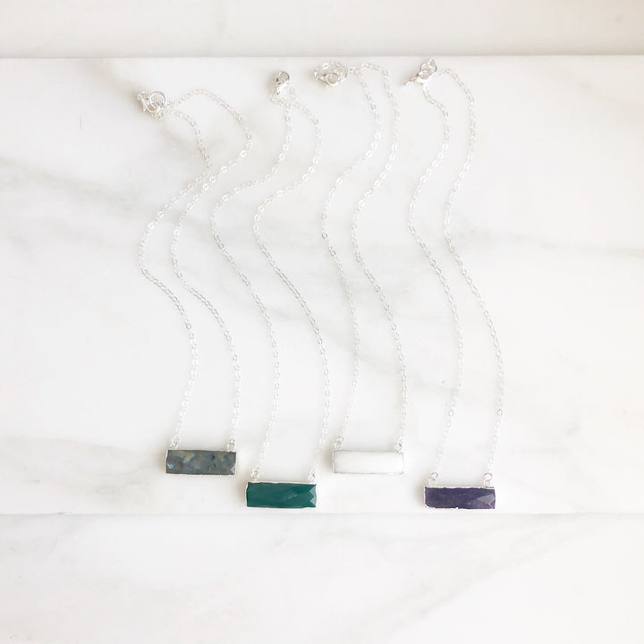 Silver Stone Bar Necklaces. Sterling Silver Stone Bar Necklace