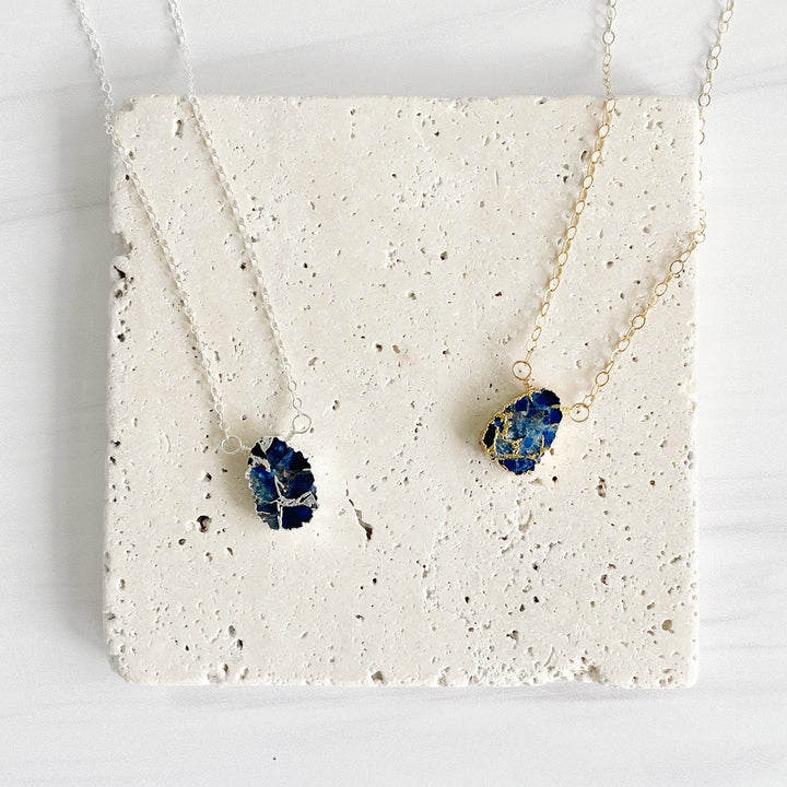 Sapphire Mojave Gemstone Slice Necklace in Gold and Silver