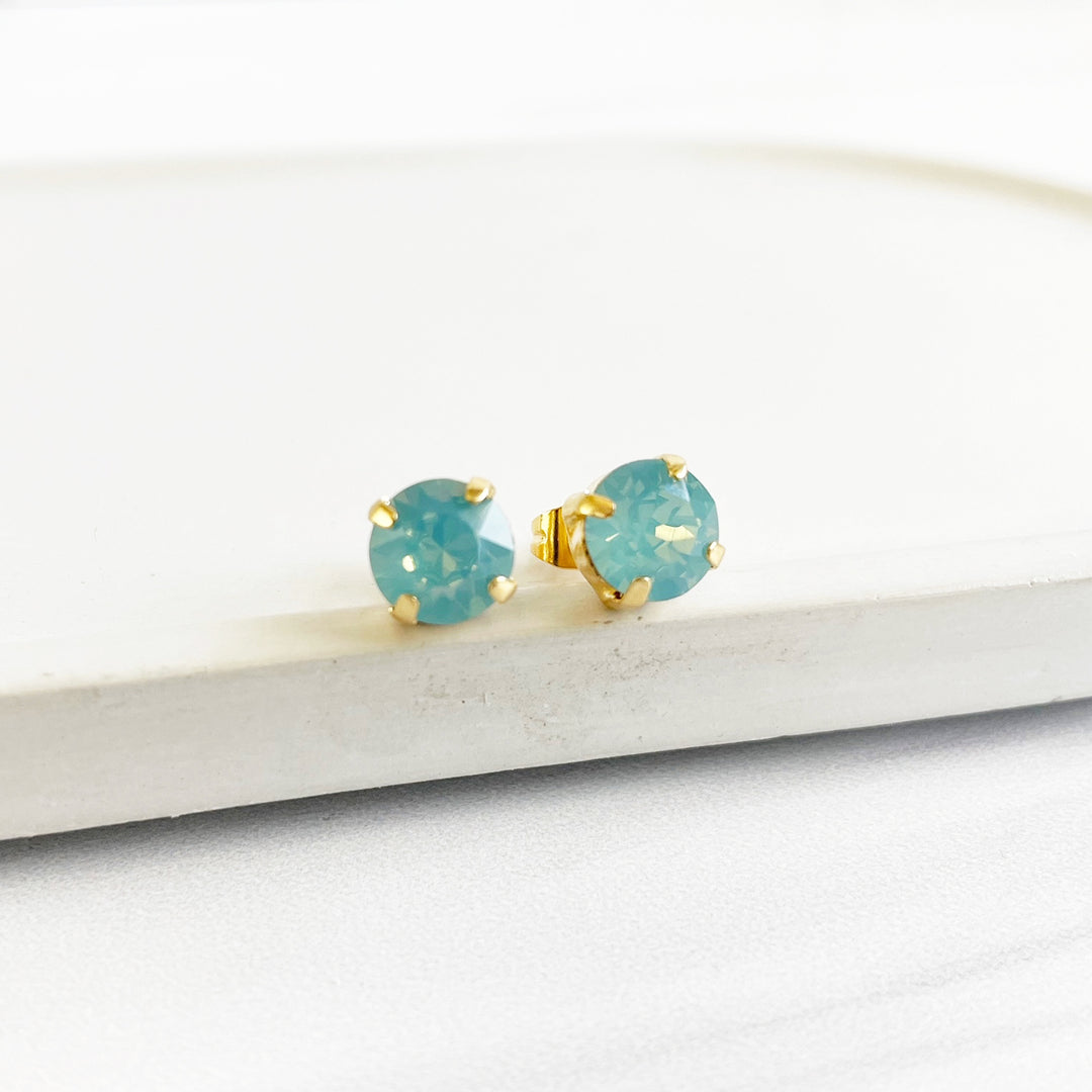 Mint Opal Swarovski Crystal Post Earrings in Gold