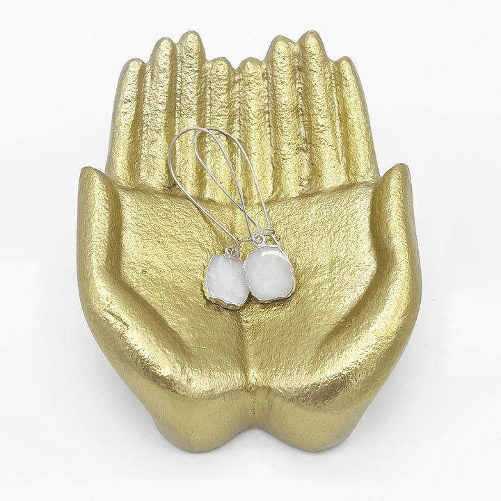 White Quartz Drop Earrings in Silver. Medium Kidney Wire