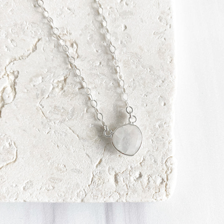 Dainty Moonstone Heart Necklace in Sterling Silver