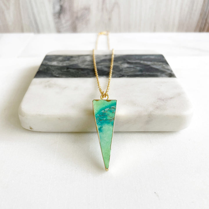 Turquoise Triangle Pendant Necklace. Turquoise Layering Long Arrow and Gold Stone Geometric Necklace