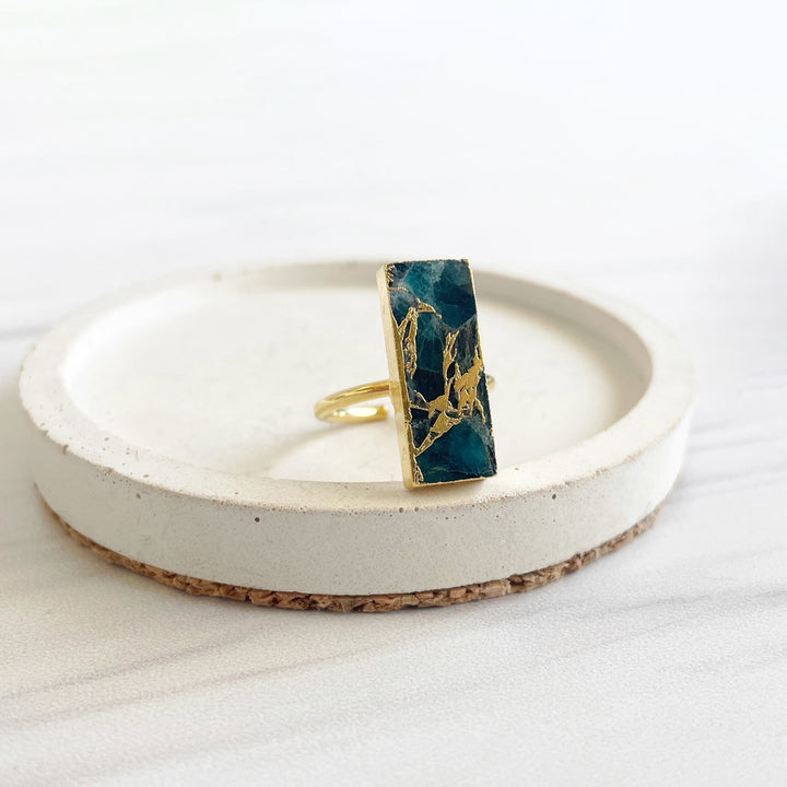 Teal Mojave Rectangle Bar Statement Ring in Gold and Silver