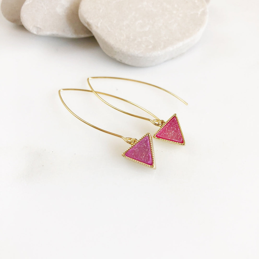 Druzy Triangle Drop Earrings. Pink Sage or Aqua Triangle Druzy Dangles. Gold Druzy Earrings. Gift. Drop Earrings. Gift.