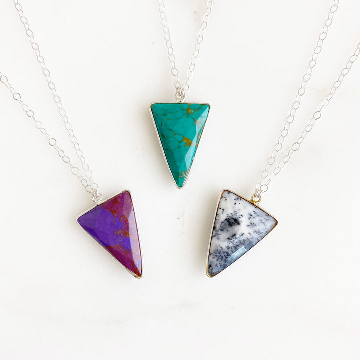 Sterling Silver Triangle Stone Necklace. Triangle Pendant Silver Necklace