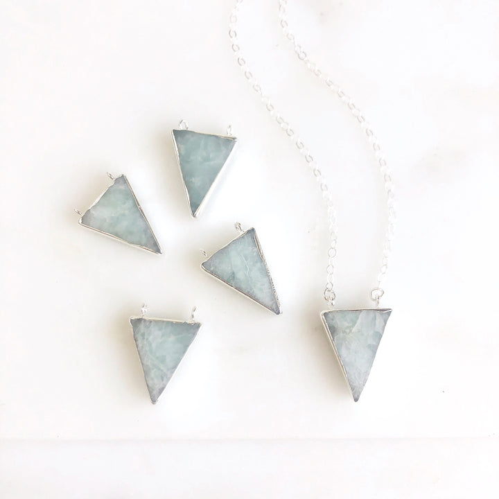 Pale Blue Agate Triangle Necklace in Sterling Silver