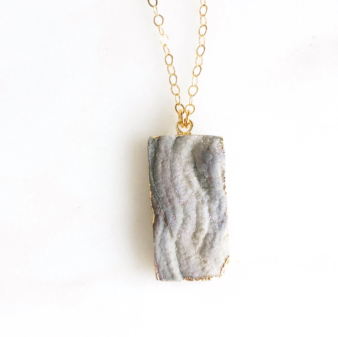 Grey Druzy Rectangle Necklace in Gold