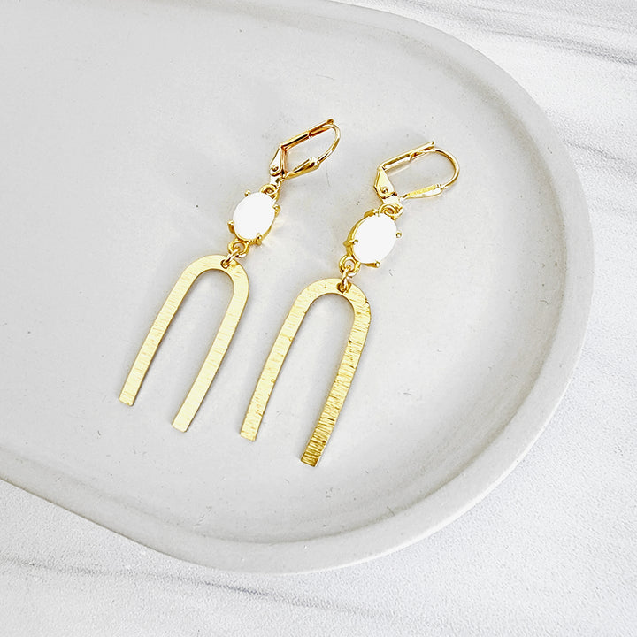 Gold Horseshoe Earrings with White Stones