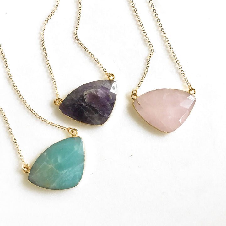 Triangle Stone Necklace. Geode Necklace. Gemstone Jewelry. Stone Necklace. Amethyst Gold Necklace. Chunky Necklace. Gift.
