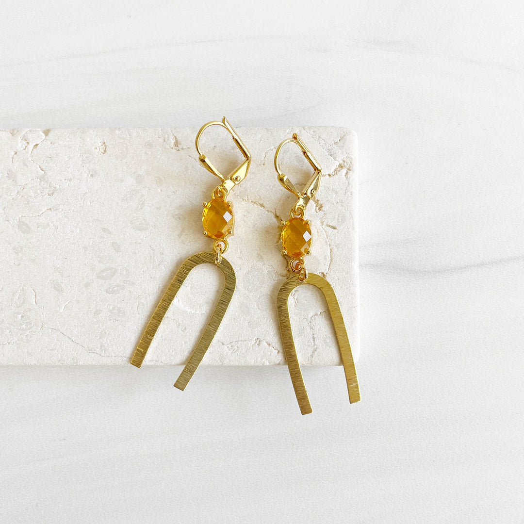 Gold Horseshoe Earrings with Citrine Stones
