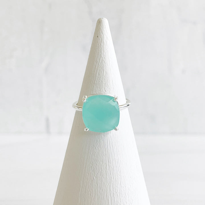 Aqua Chalcedony Gemstone Ring Prong Setting in Silver or Gold