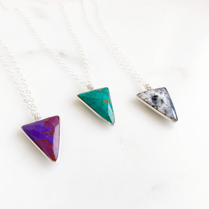 Sterling Silver Triangle Stone Necklace. Triangle Pendant Silver Necklace