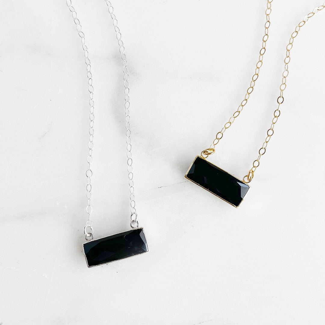 Small Black Onyx Bar Necklaces in Sterling Silver or 14k Gold Filled