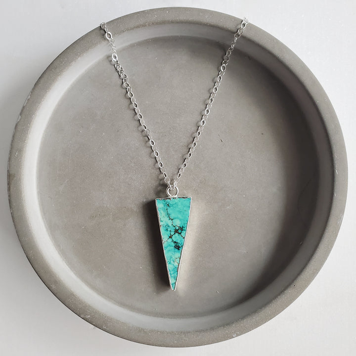 Turquoise Amazonite Triangle Necklace in Sterling Silver