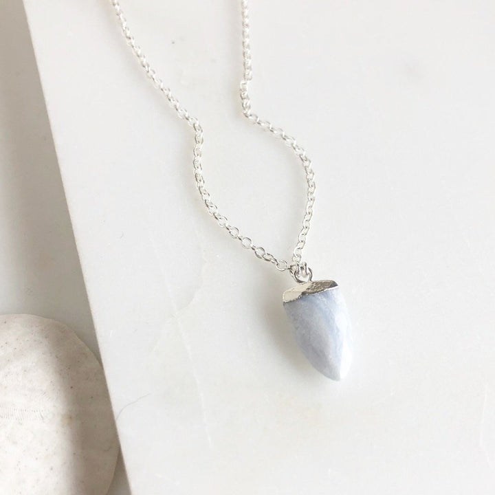 Simple Light Blue Agate Arrowhead Shield Necklace. Dainty Silver Necklace. Layering Necklace.