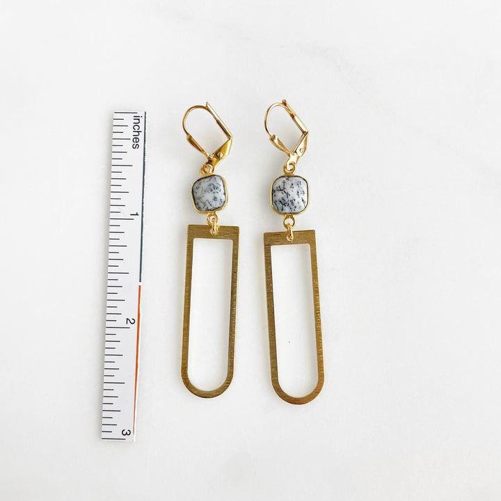 Dendrite Opal Bezel Horseshoe Earrings in Gold