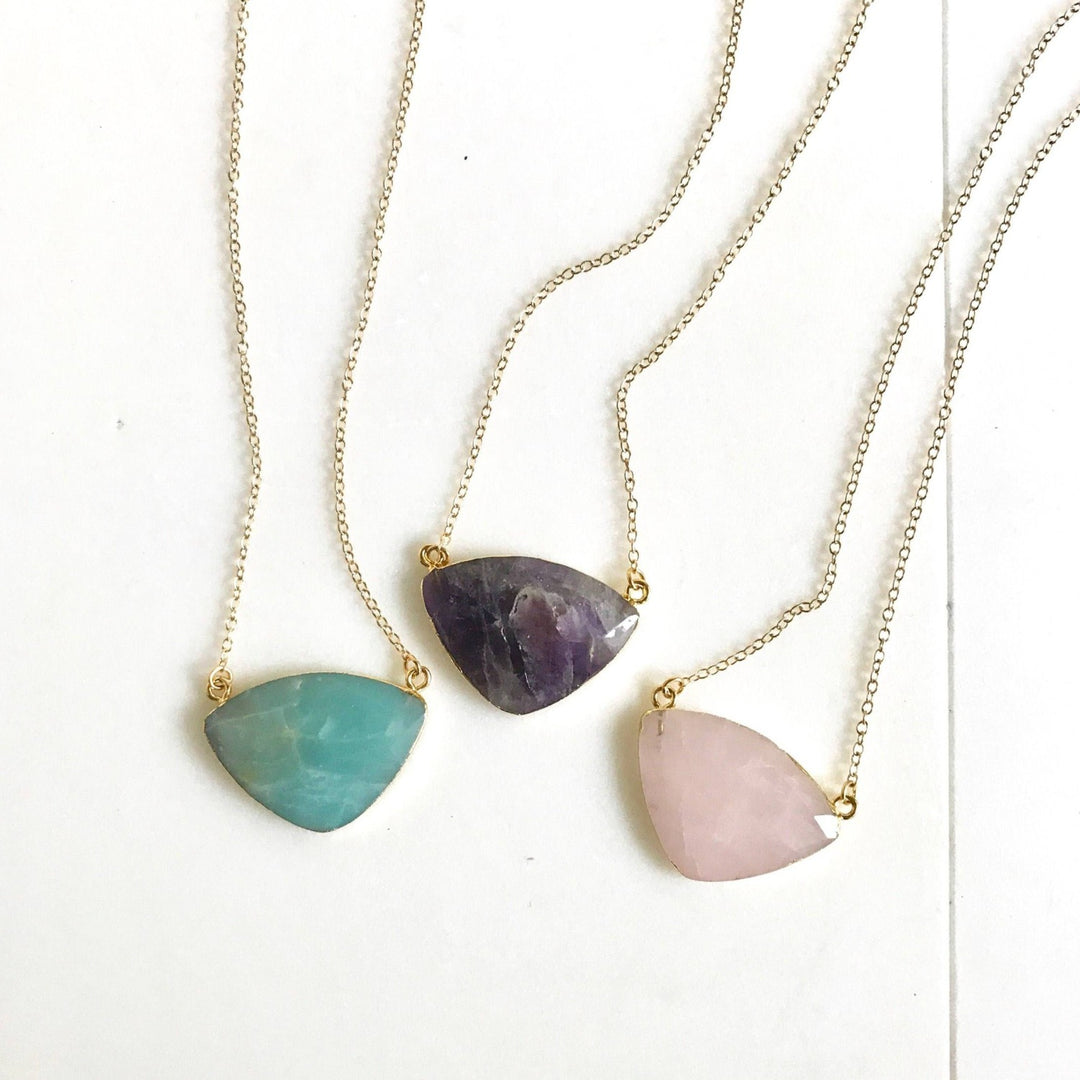 Triangle Stone Necklace. Geode Necklace. Gemstone Jewelry. Stone Necklace. Amethyst Gold Necklace. Chunky Necklace. Gift.