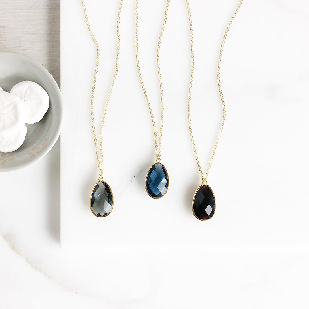 Long Gold Stone Statement Necklace in Black, Navy, Charcoal
