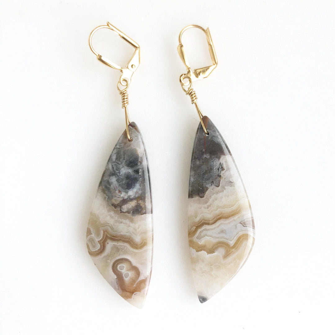 Unique Wing Shape Gemstone Earrings in Sodalite, Unakite, Chrysocolla, Howlite, and Crazy Lace Agate
