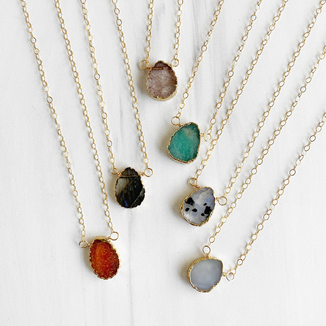 Dainty Scalloped Gemstone Slice Necklace in Gold