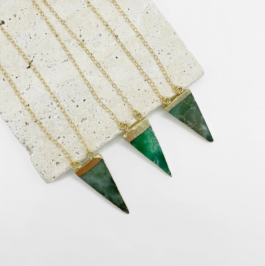 Chrysoprase Stone Triangle Necklace in Gold