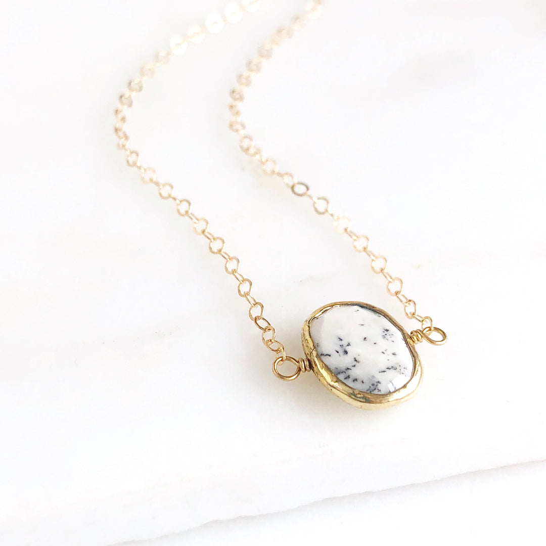 Dendrite Opal Bezel Choker Necklace in Gold