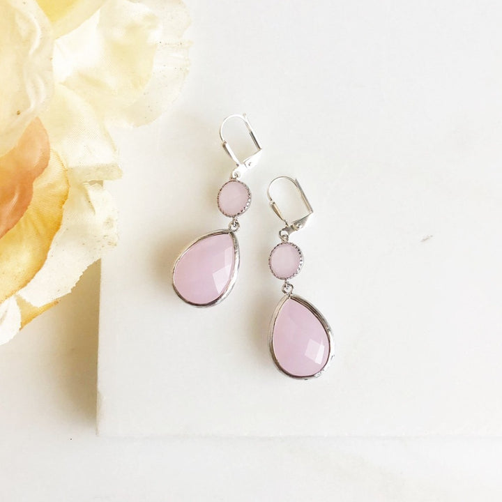 Soft Pink Glass Drop Earrings in Silver. Pink Dangle Earrings