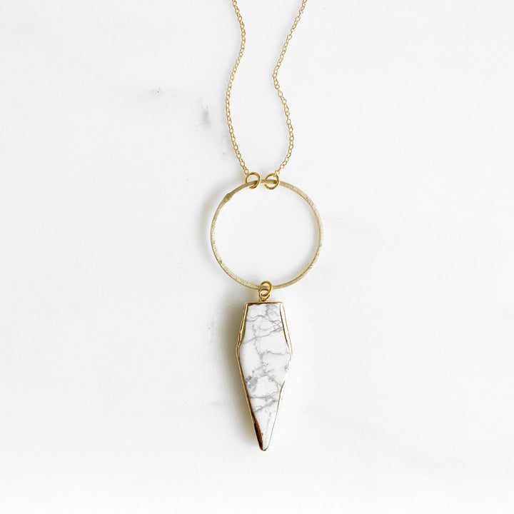 Long White Turquoise Stone Necklace in Gold