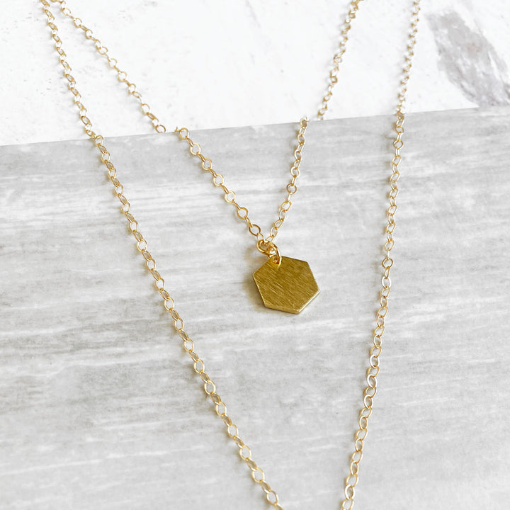 Tiny Hexagon Layering Necklace in Gold