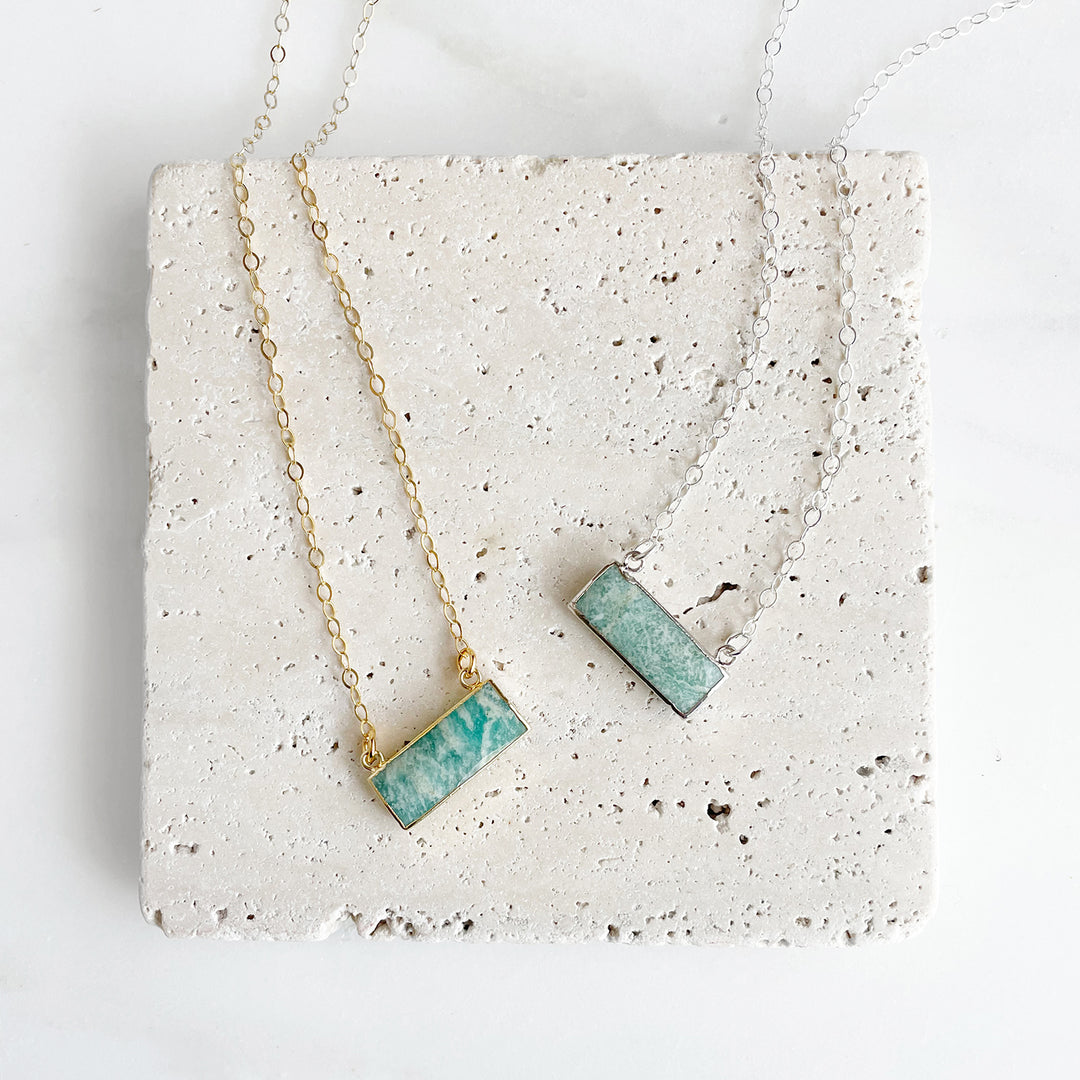 Small Amazonite Bar Necklaces in Sterling Silver or 14k Gold Filled
