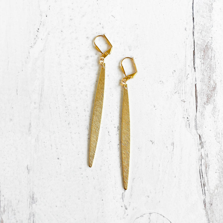 Long Stick Bar Earrings in Brushed Gold