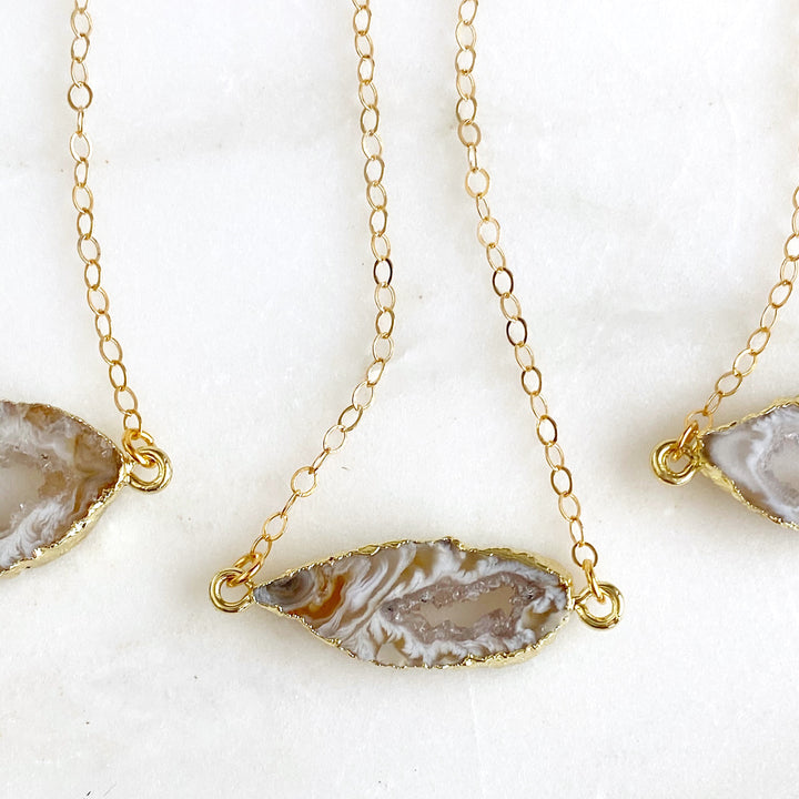 Simple Raw Druzy Necklaces in Natural Stone Colors and Gold