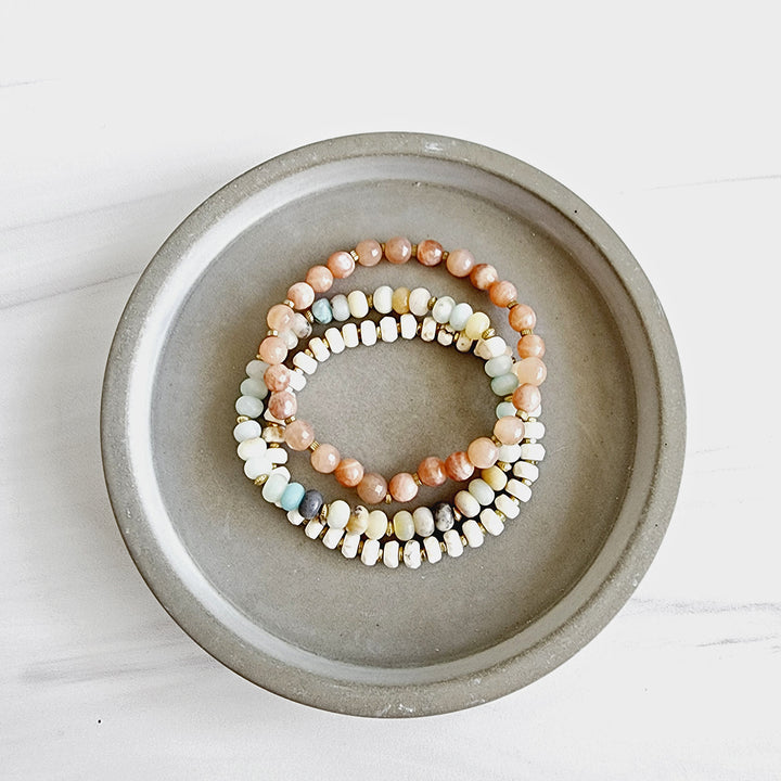 Small White Orange and Blue Beaded Stretch Bracelet Set