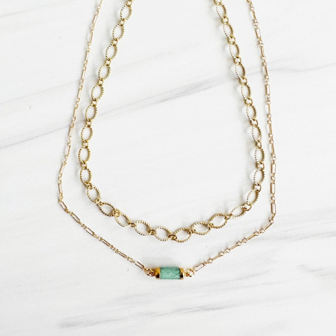 Amazonite Double Strand Necklace in Gold