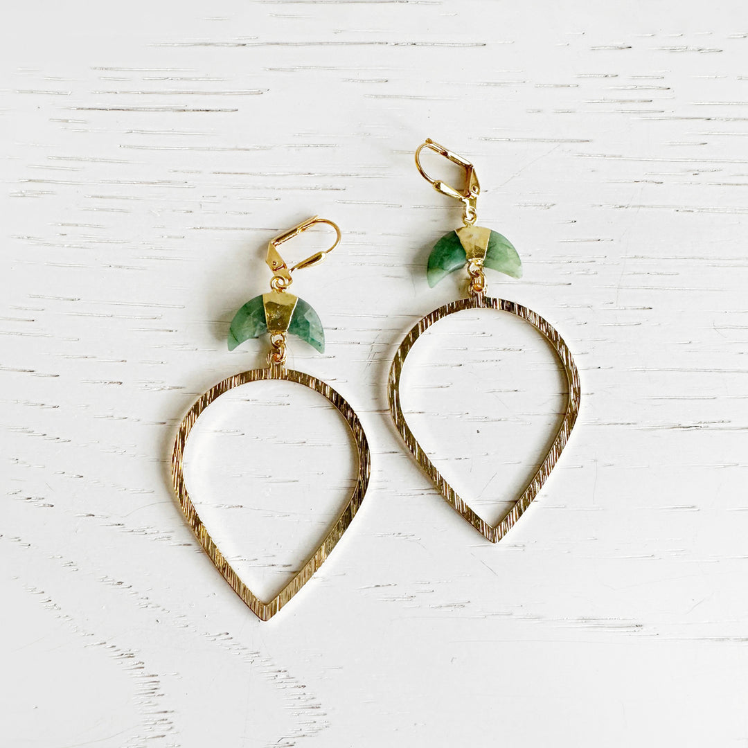Crescent Stone Inverted Teardrop Statement Earrings in Brushed Brass Gold