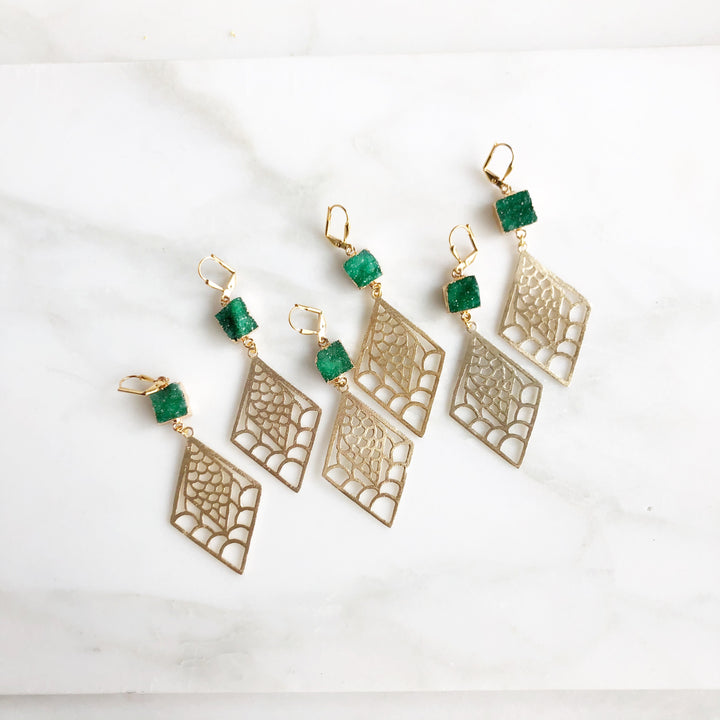 Druzy Statement Earrings in Gold. Green Druzy and Gold Statement Earrings. Druzy Jewelry. Gift.