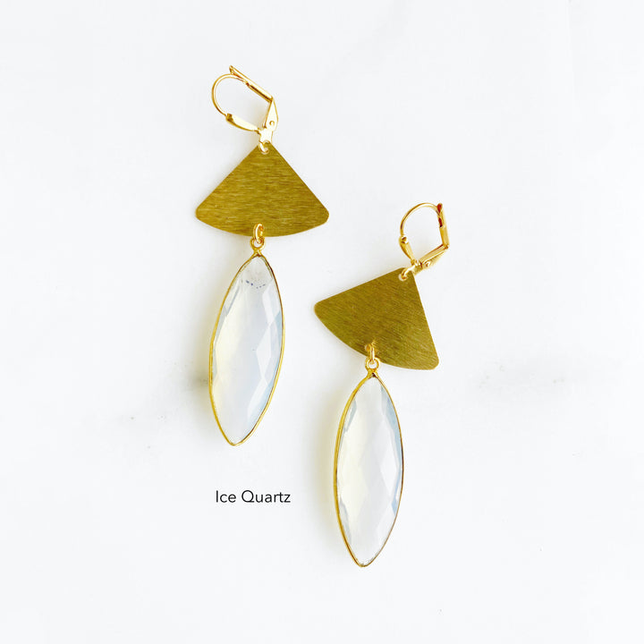 Gemstone Jewel Statement Earrings. Jewel Bezel Teardrop Dangle Earrings in Gold