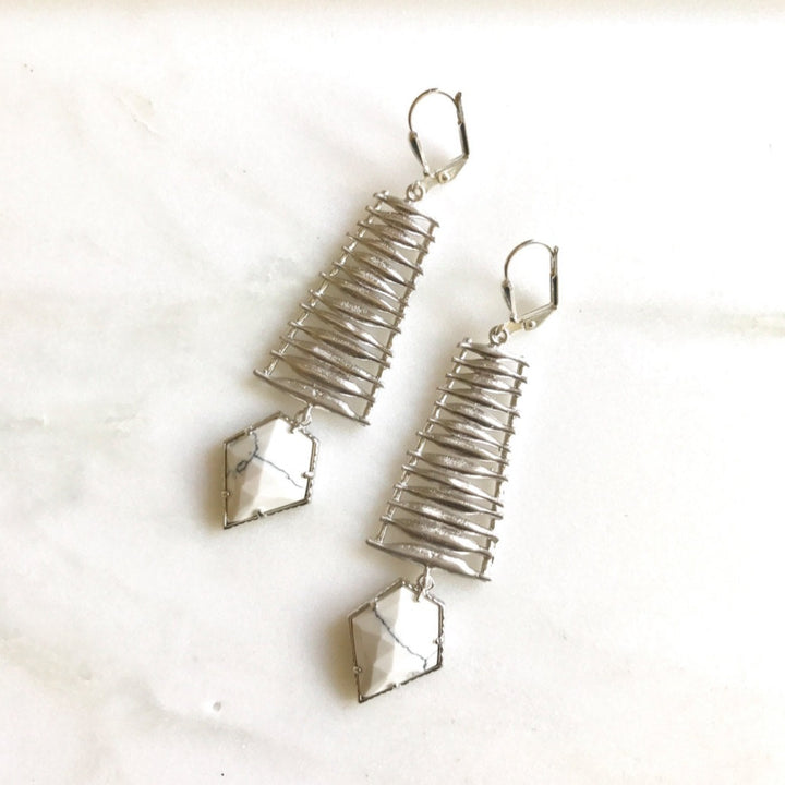 Unique White Arrow Dangle Earrings in Silver. Statement Dangle Earrings. Chandelier Earrings. Fashion. Drop. Modern Jewelry. Gift