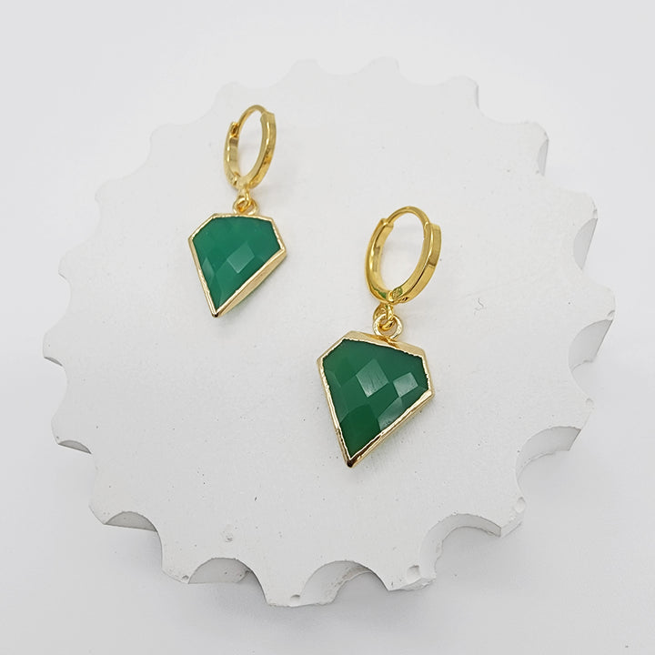 Dainty Green Onyx Diamond Shield Hoop Earrings in Gold & Silver