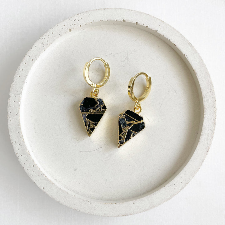 Dainty Black Mojave Diamond Dangle Earrings in Gold & Silver