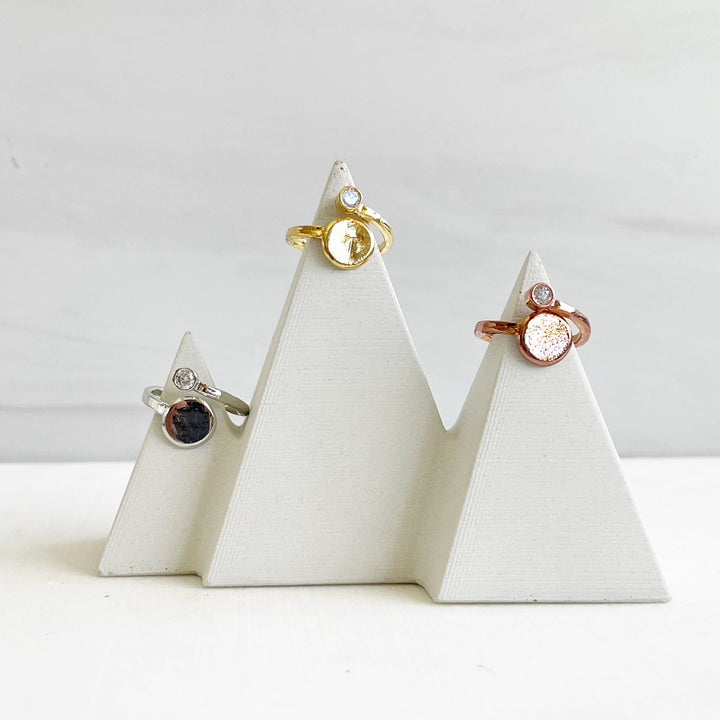Personalized Initial Pinky Ring with CZ stone in Silver Gold Rose Gold
