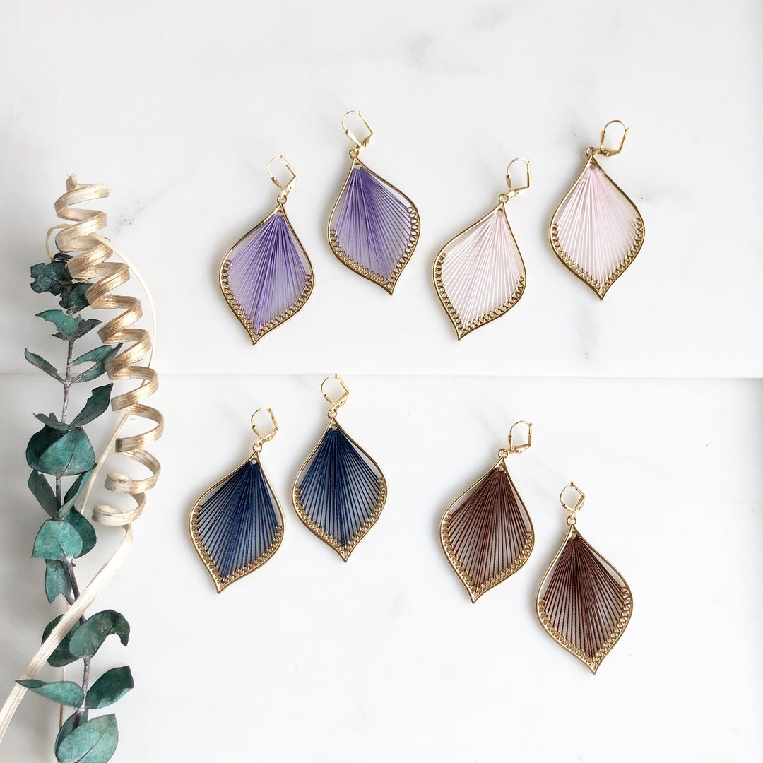 Fun Gold Statement Earrings in Purple Pink Navy or Brown