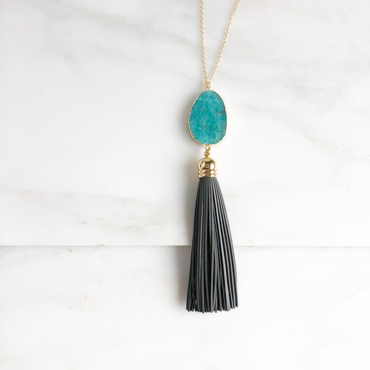 Tassel Necklace. Leather Tassel Necklace. Long Tassel Necklace. Boho Tassel Jewelry. Gold Necklace.
