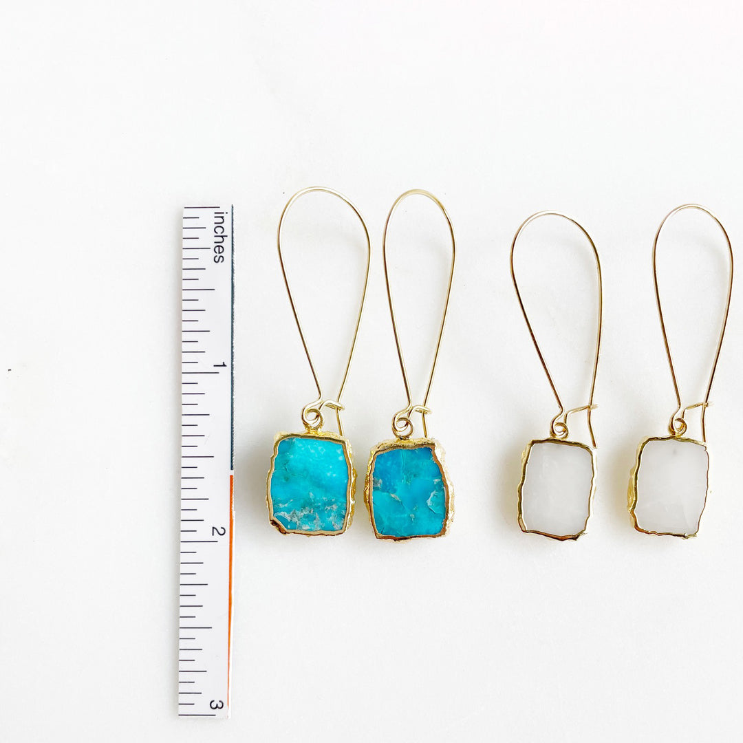 Gemstone Slice Drop Earrings in Gold. Simple Gold Gemstone Drop Earrings